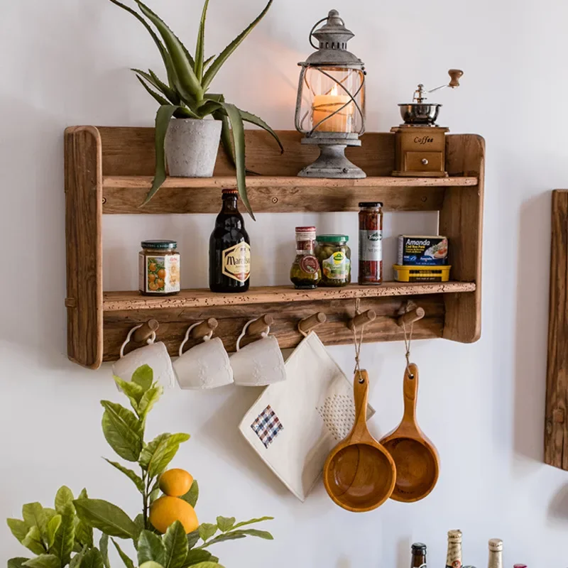 Kitchen Room Gadgets - Natural Old Wood Wall Cabinet Multifunctional