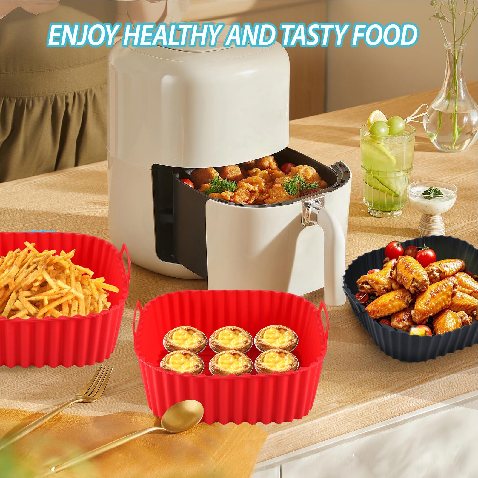 Air Fryer Silicone Liners Pot  - Kitchen Gadgets Men บทวิจารณ์และราคา